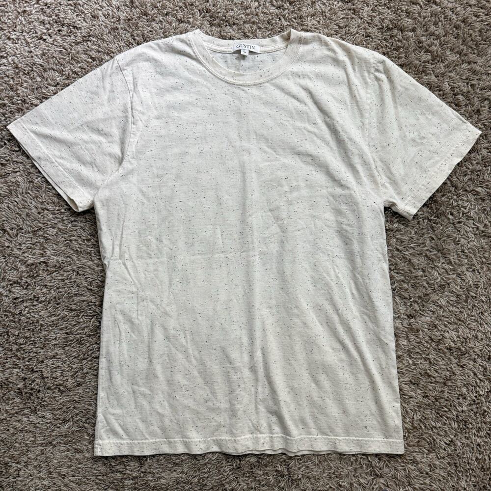 Gustin T-Shirt Men’s Size Large White Rainbow Nep Speckled Crewneck Cotton Tee